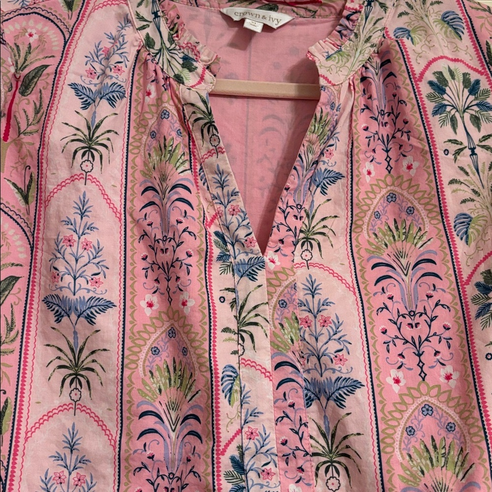 Crown & Ivy Pink and Blue Patterned Babydoll Dress - Picture 7 of 8